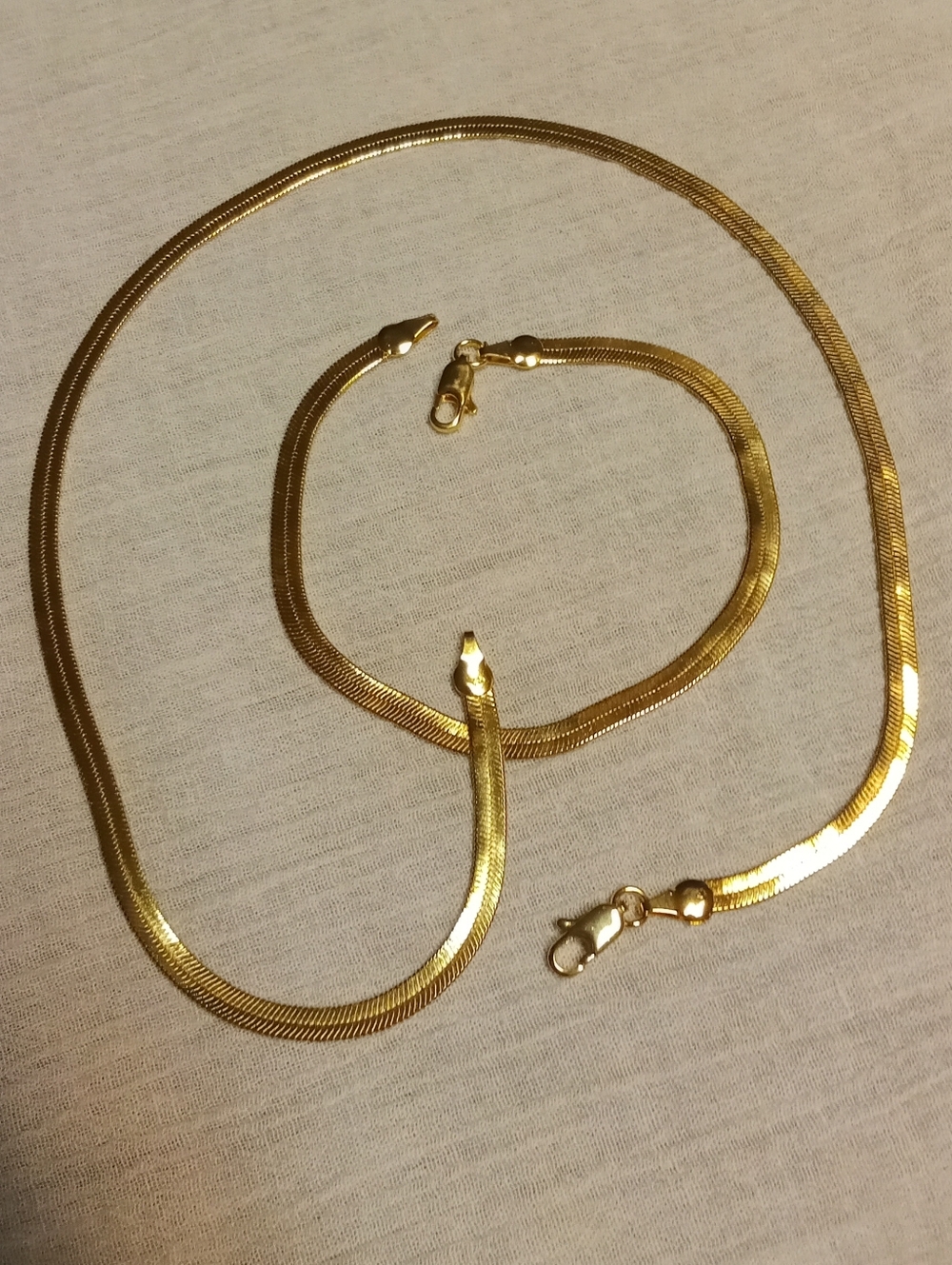 Classic Gold Herringbone Necklace and Bracelet Set - Women/Men's Jewelry